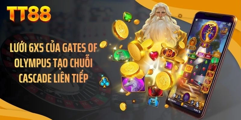 Lưới 6x5 của Gates of Olympus tạo chuỗi cascade liên tiếp
