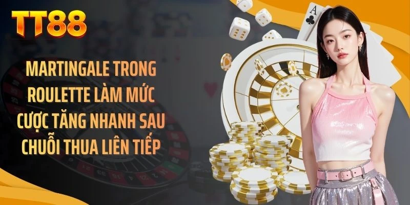 Martingale trong roulette làm mức cược tăng nhanh sau chuỗi thua liên tiếp
